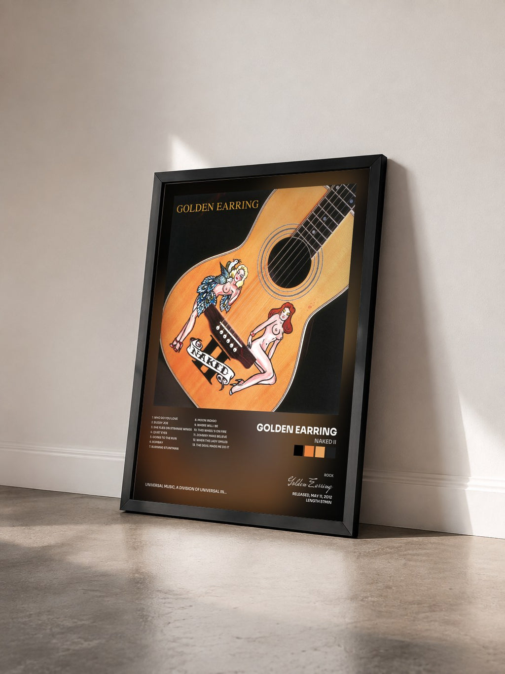 #noir Tableau de l'album Naked II de Golden Earring vu de trois quarts, cadre noir