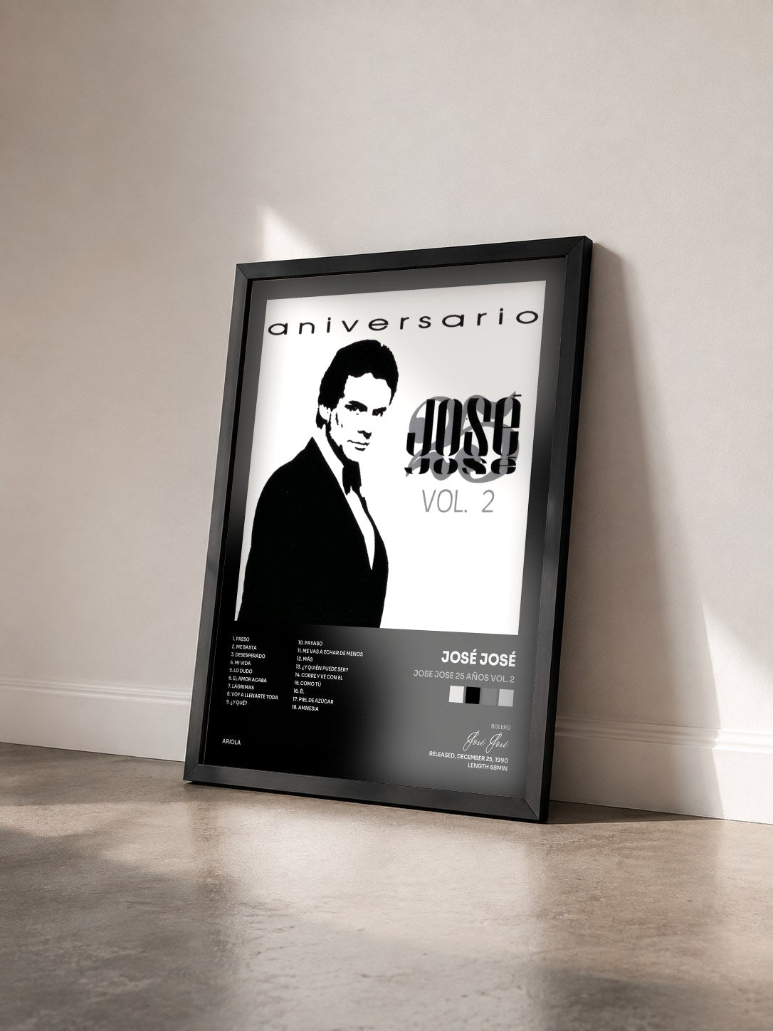 #noir Tableau de l'album Jose Jose 25 Años Vol. 2 de José José vu de trois quarts, cadre noir