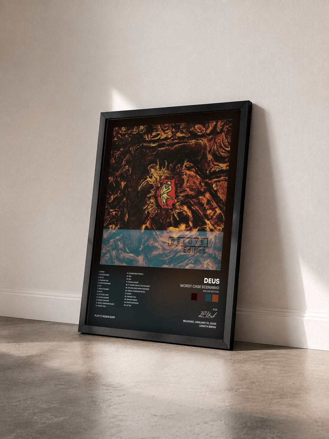 #noir Tableau de l'album Worst Case Scenario (Deluxe Edition) de dEUS vu de trois quarts, cadre noir