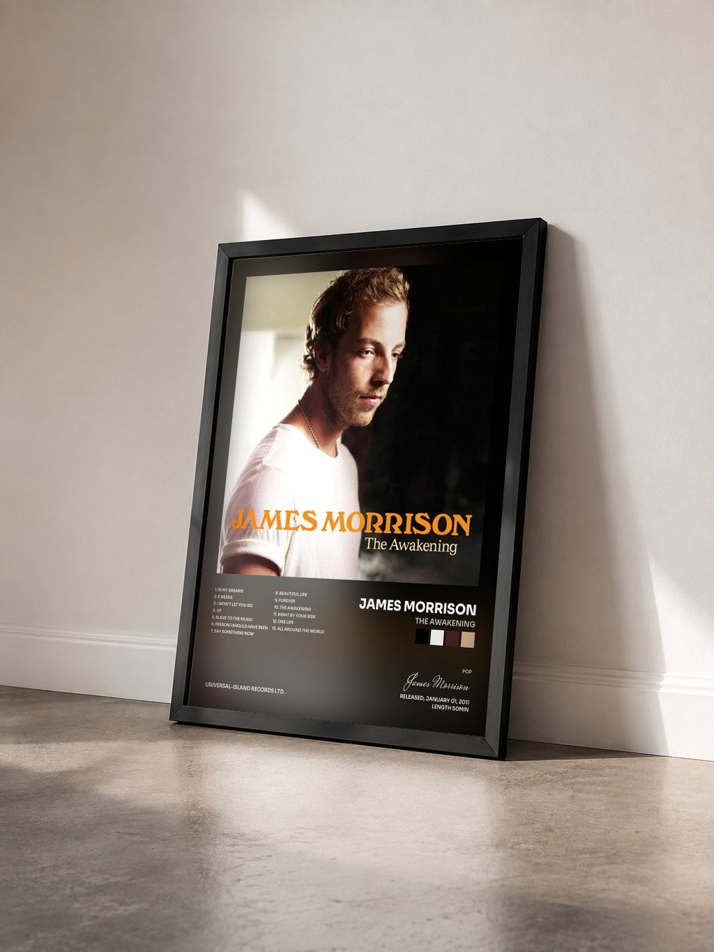 #noir Tableau de l'album The Awakening de James Morrison vu de trois quarts, cadre noir