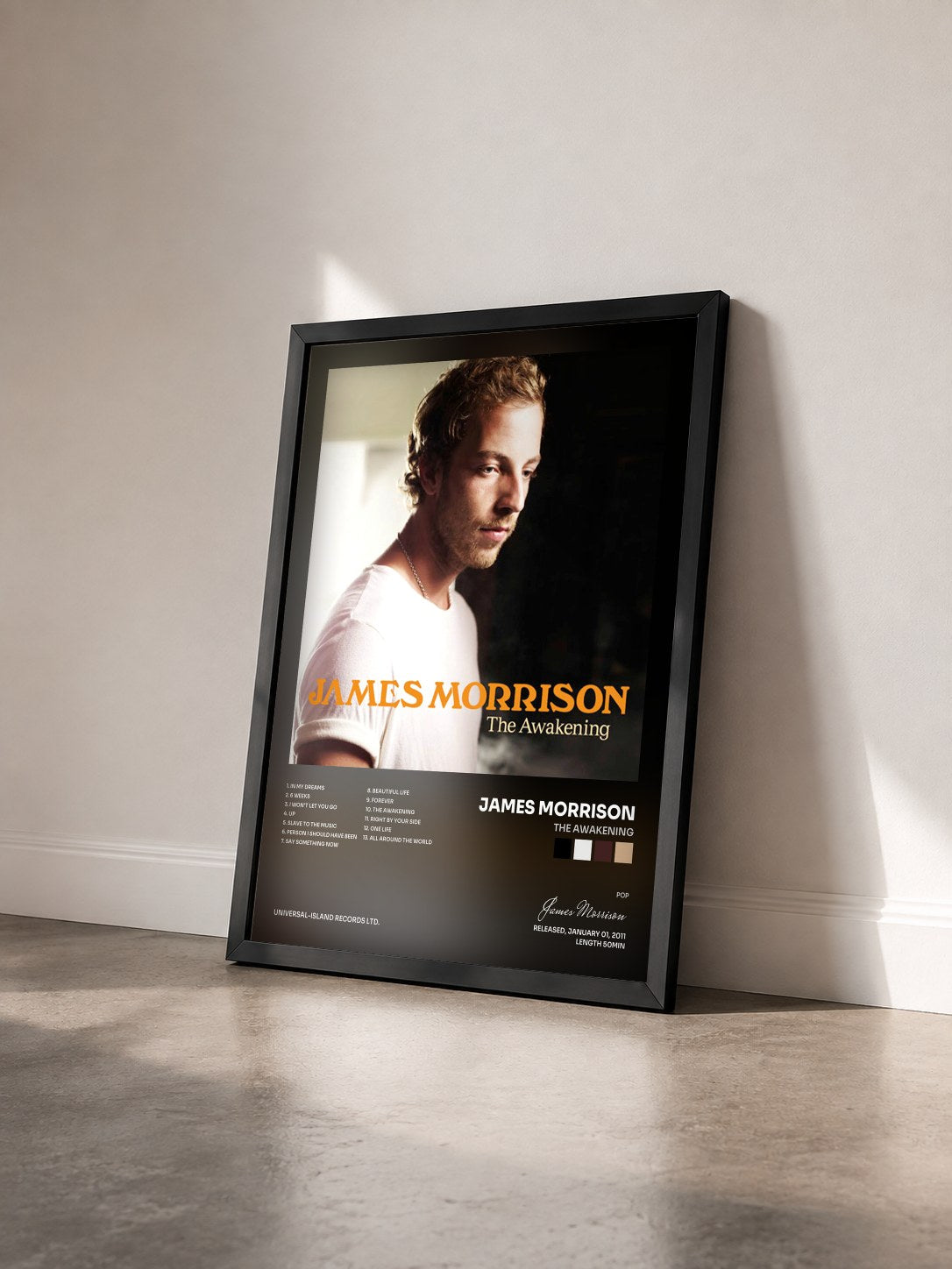 #noir Tableau de l'album The Awakening de James Morrison vu de trois quarts, cadre noir