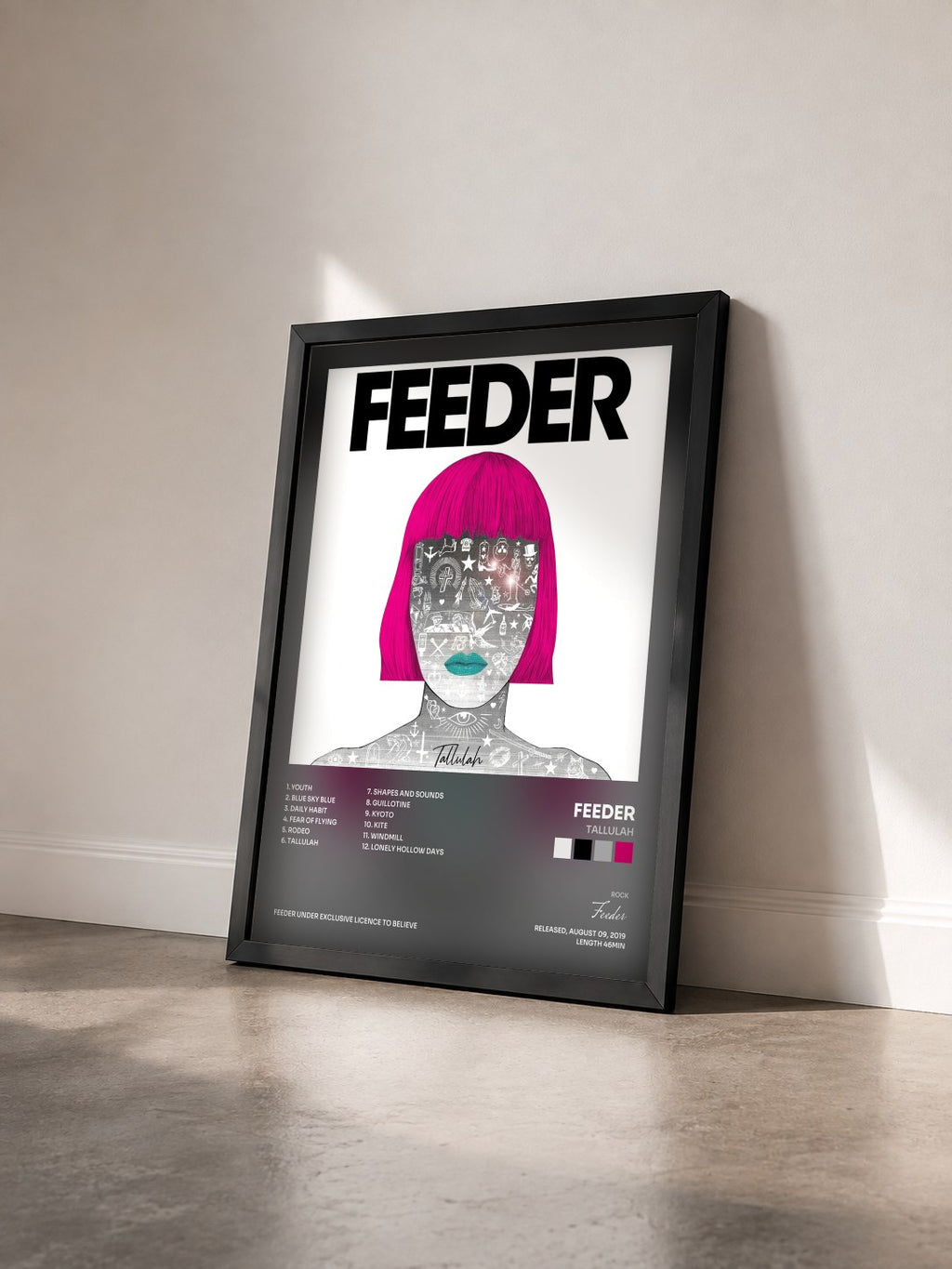 #noir Tableau de l'album Tallulah de Feeder vu de trois quarts, cadre noir