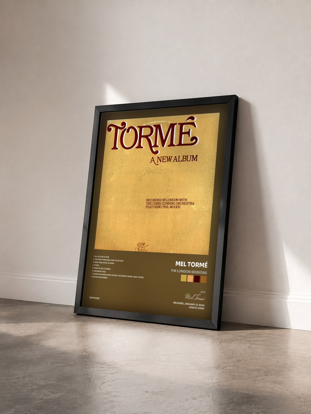 #noir Tableau de l'album The London Sessions de Mel Tormé vu de trois quarts, cadre noir