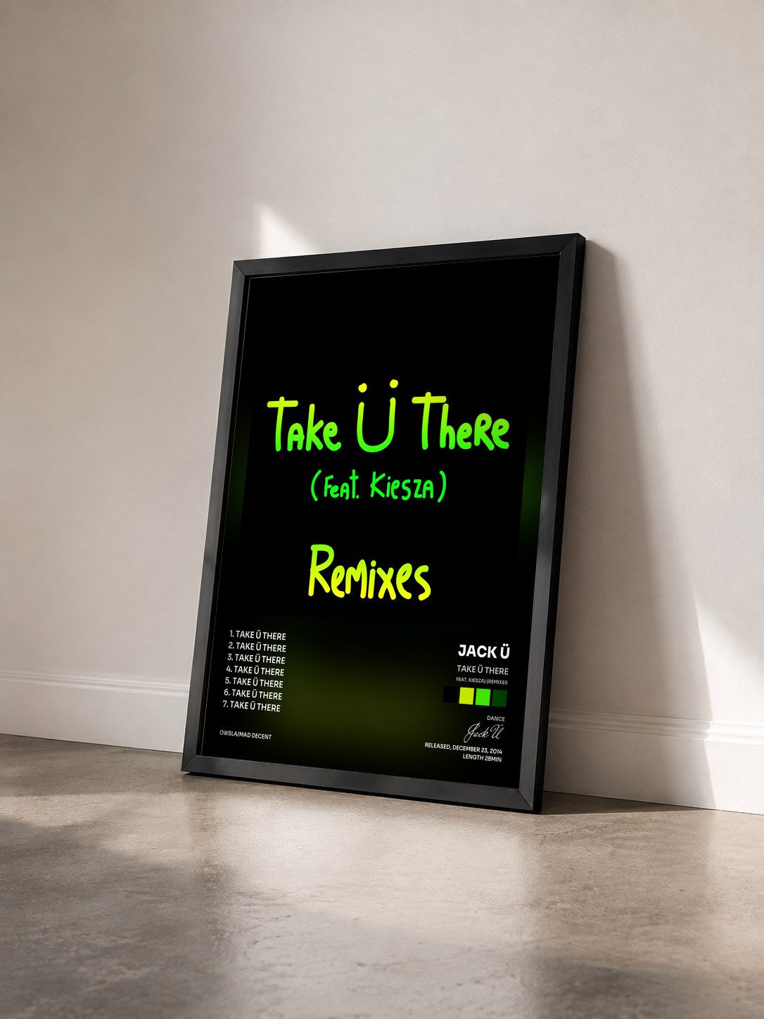 #noir Tableau de l'album Take Ü There (feat. Kiesza) (Remixes) de Jack Ü vu de trois quarts, cadre noir