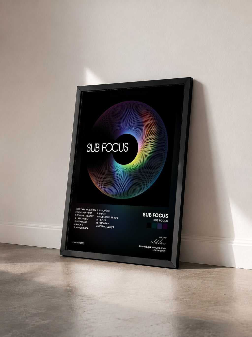 #noir Tableau de l'album Sub Focus de Sub Focus vu de trois quarts, cadre noir