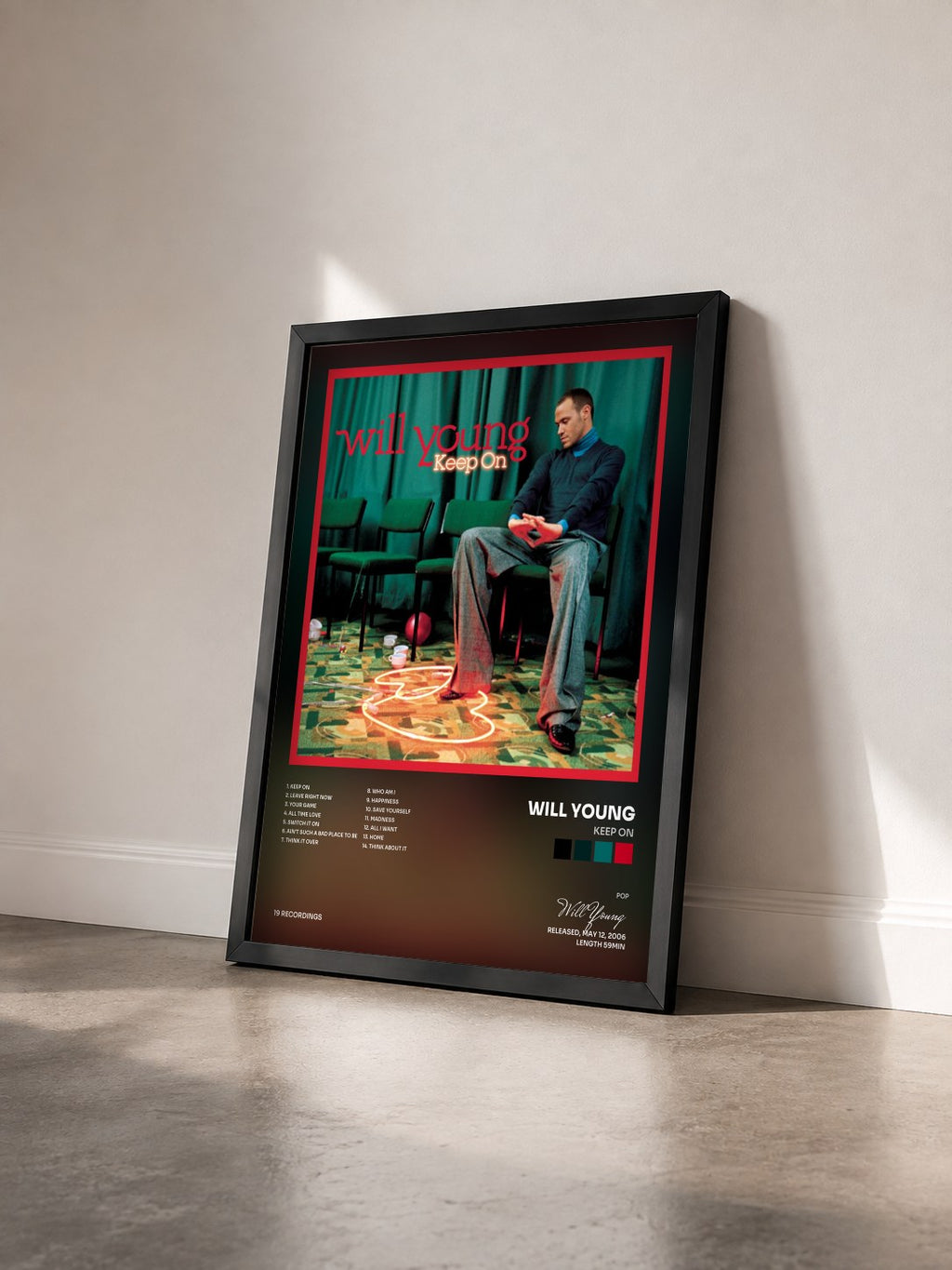 #noir Tableau de l'album Keep On de Will Young vu de trois quarts, cadre noir