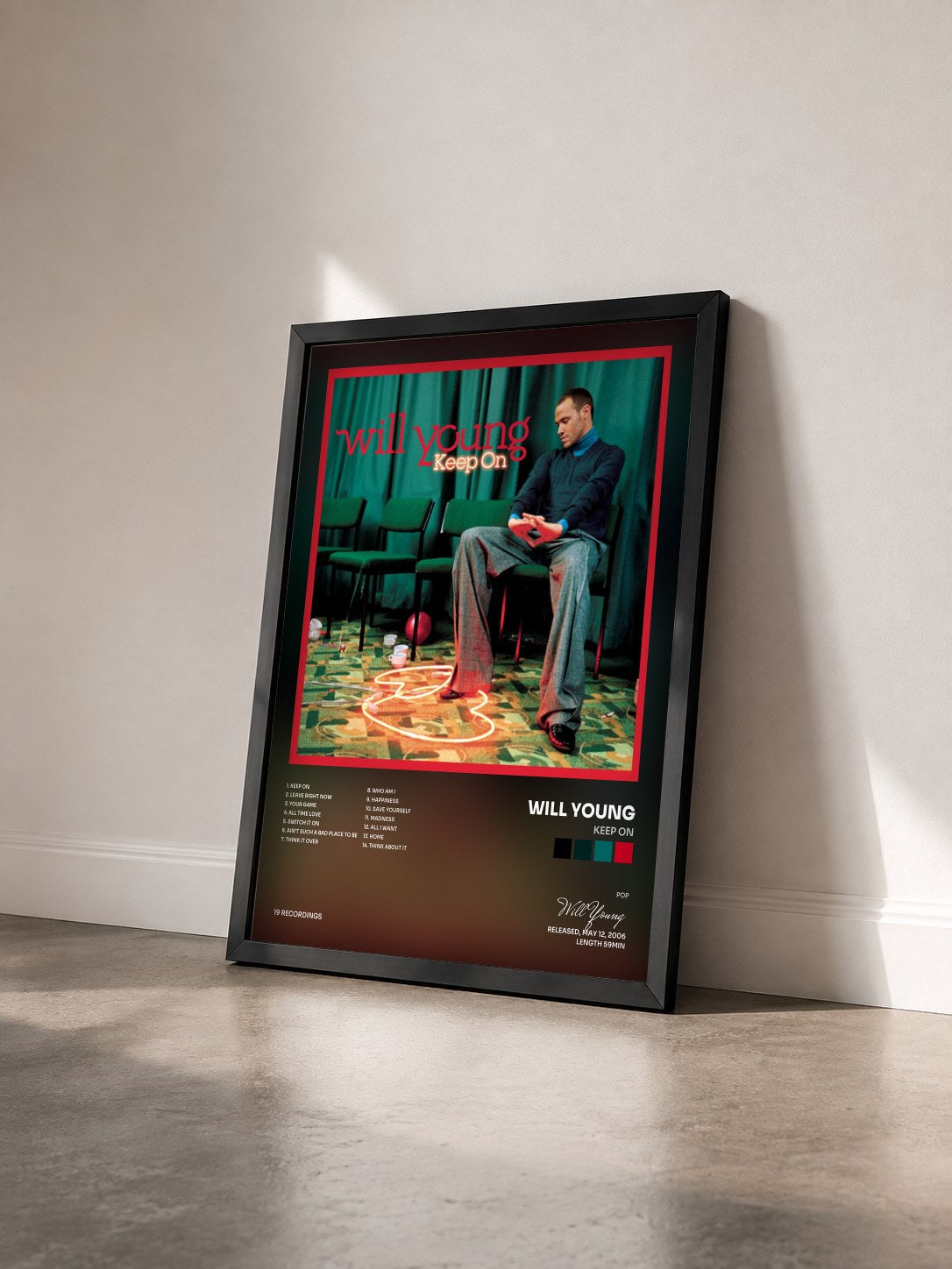 #noir Tableau de l'album Keep On de Will Young vu de trois quarts, cadre noir