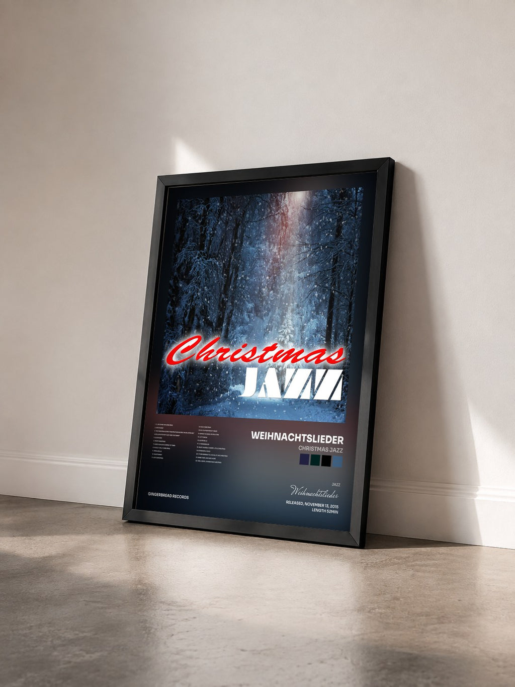#noir Tableau de l'album Christmas Jazz de Weihnachtslieder vu de trois quarts, cadre noir