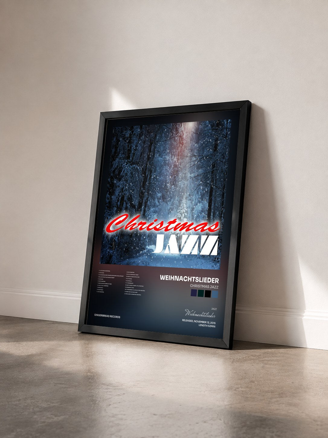 #noir Tableau de l'album Christmas Jazz de Weihnachtslieder vu de trois quarts, cadre noir