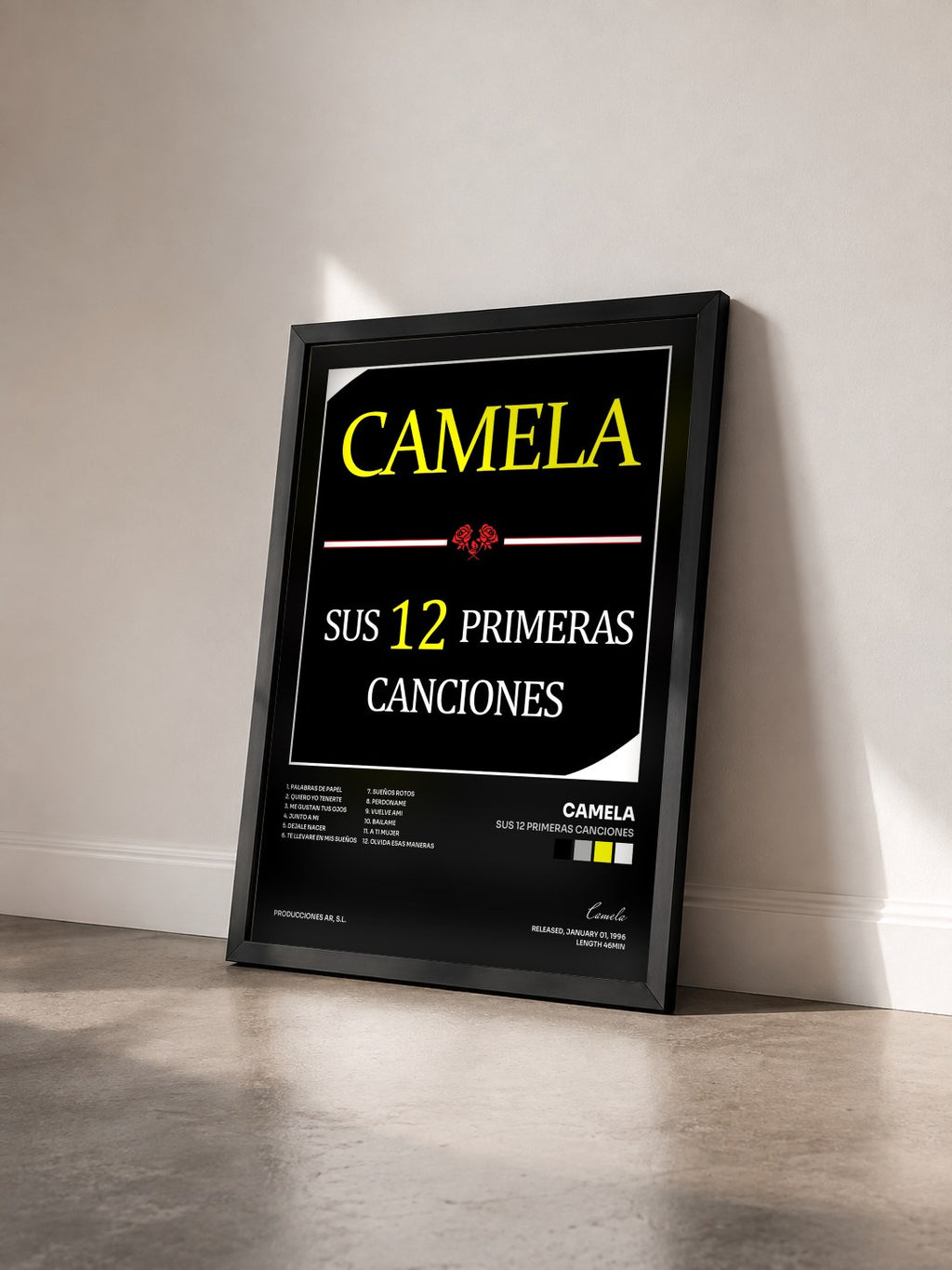 #noir Tableau de l'album Sus 12 Primeras Canciones de Camela vu de trois quarts, cadre noir
