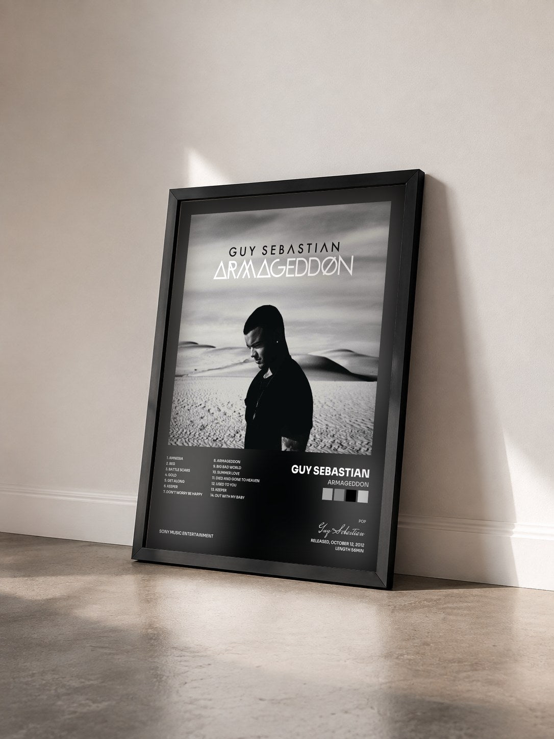 #noir Tableau de l'album Armageddon de Guy Sebastian vu de trois quarts, cadre noir