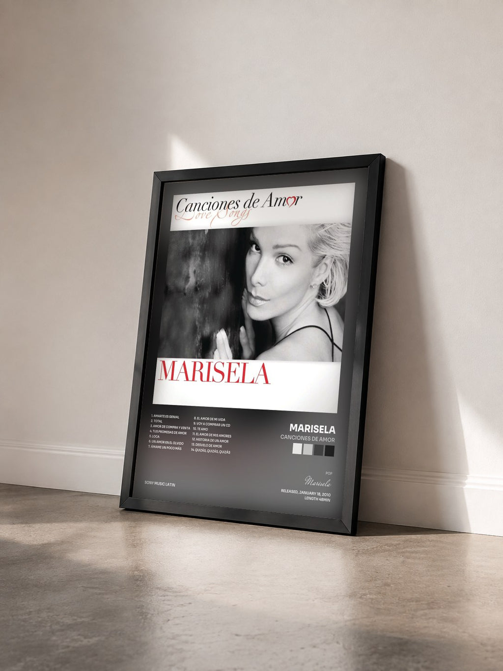 #noir Tableau de l'album Canciones De Amor de Marisela vu de trois quarts, cadre noir