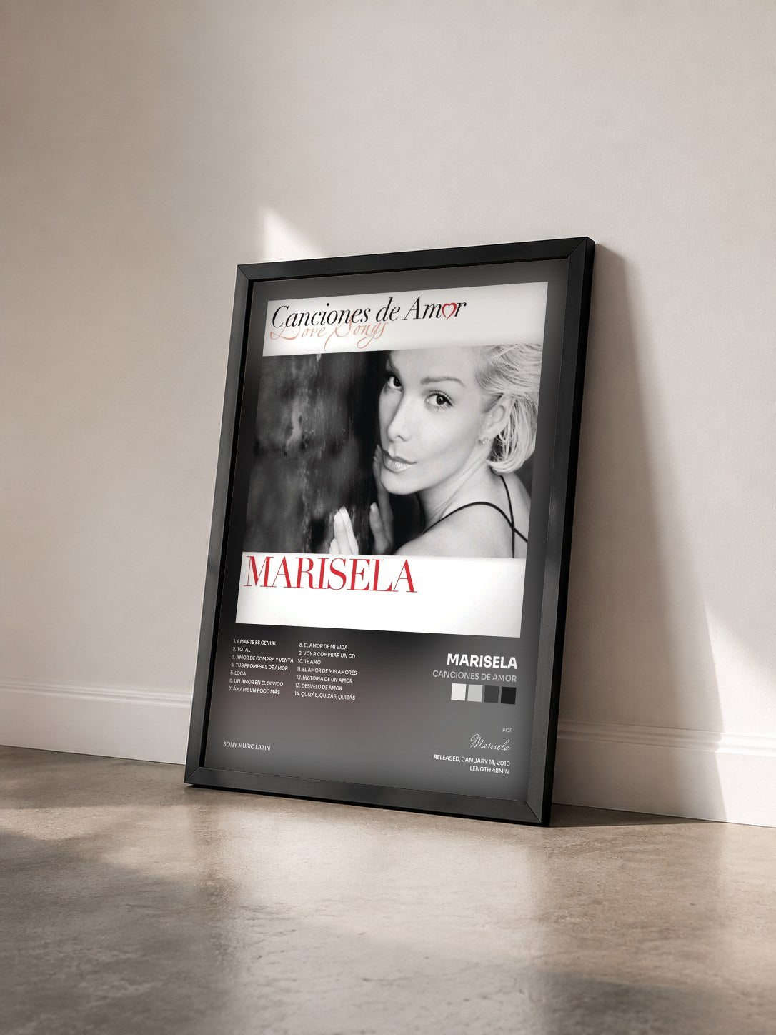 #noir Tableau de l'album Canciones De Amor de Marisela vu de trois quarts, cadre noir