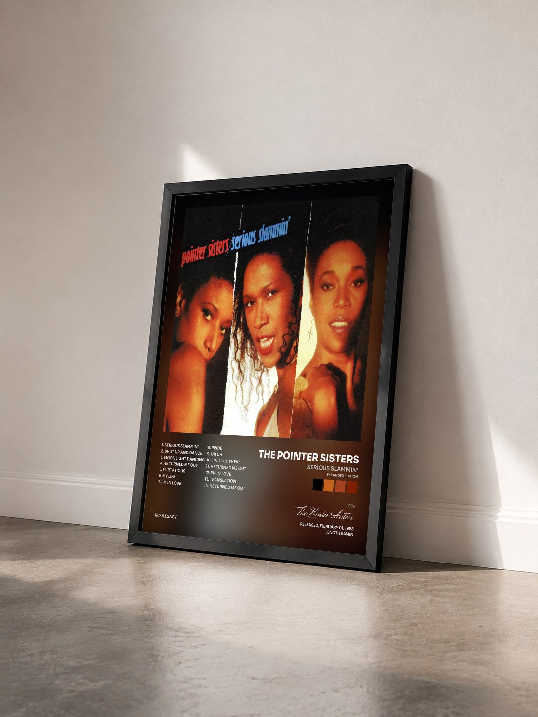 #noir Tableau de l'album Serious Slammin' (Expanded Edition) de The Pointer Sisters vu de trois quarts, cadre noir