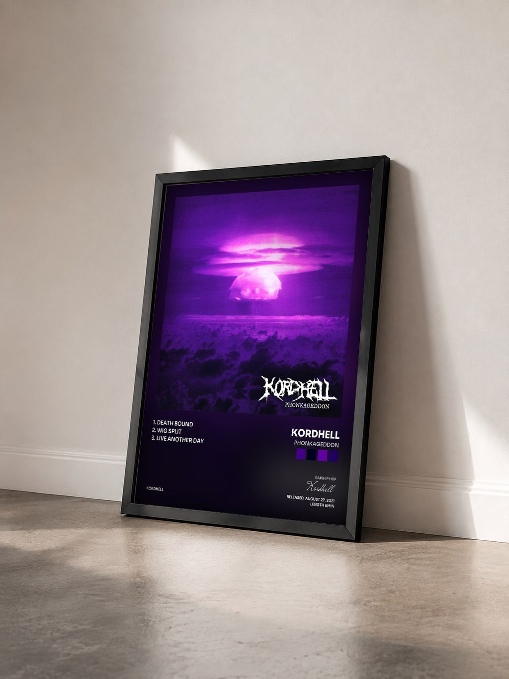 #noir Tableau de l'album Phonkageddon de Kordhell vu de trois quarts, cadre noir