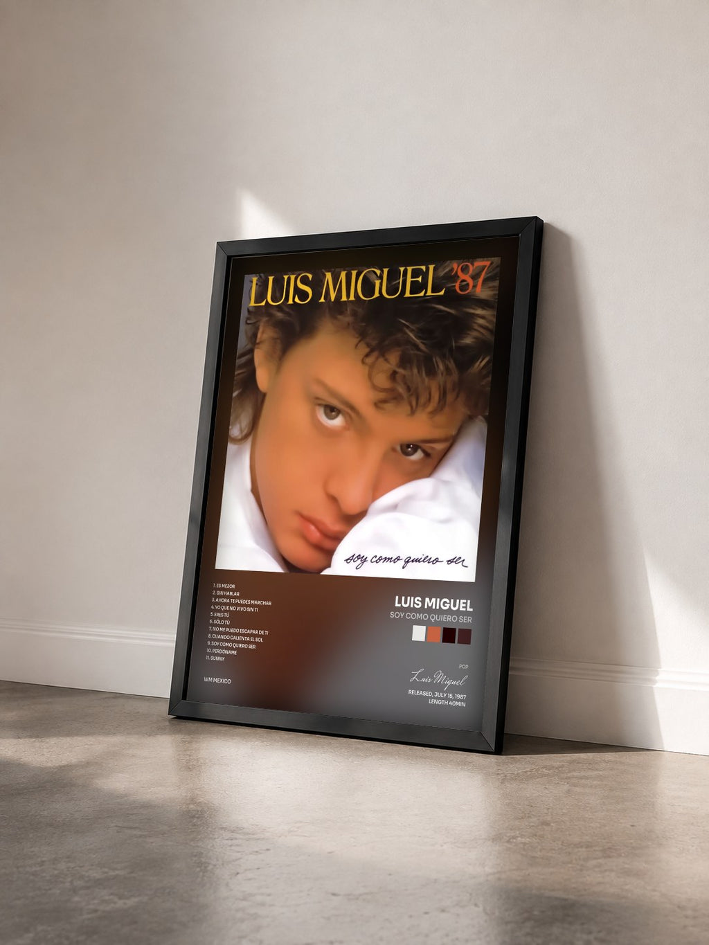#noir Tableau de l'album Soy Como Quiero Ser de Luis Miguel vu de trois quarts, cadre noir