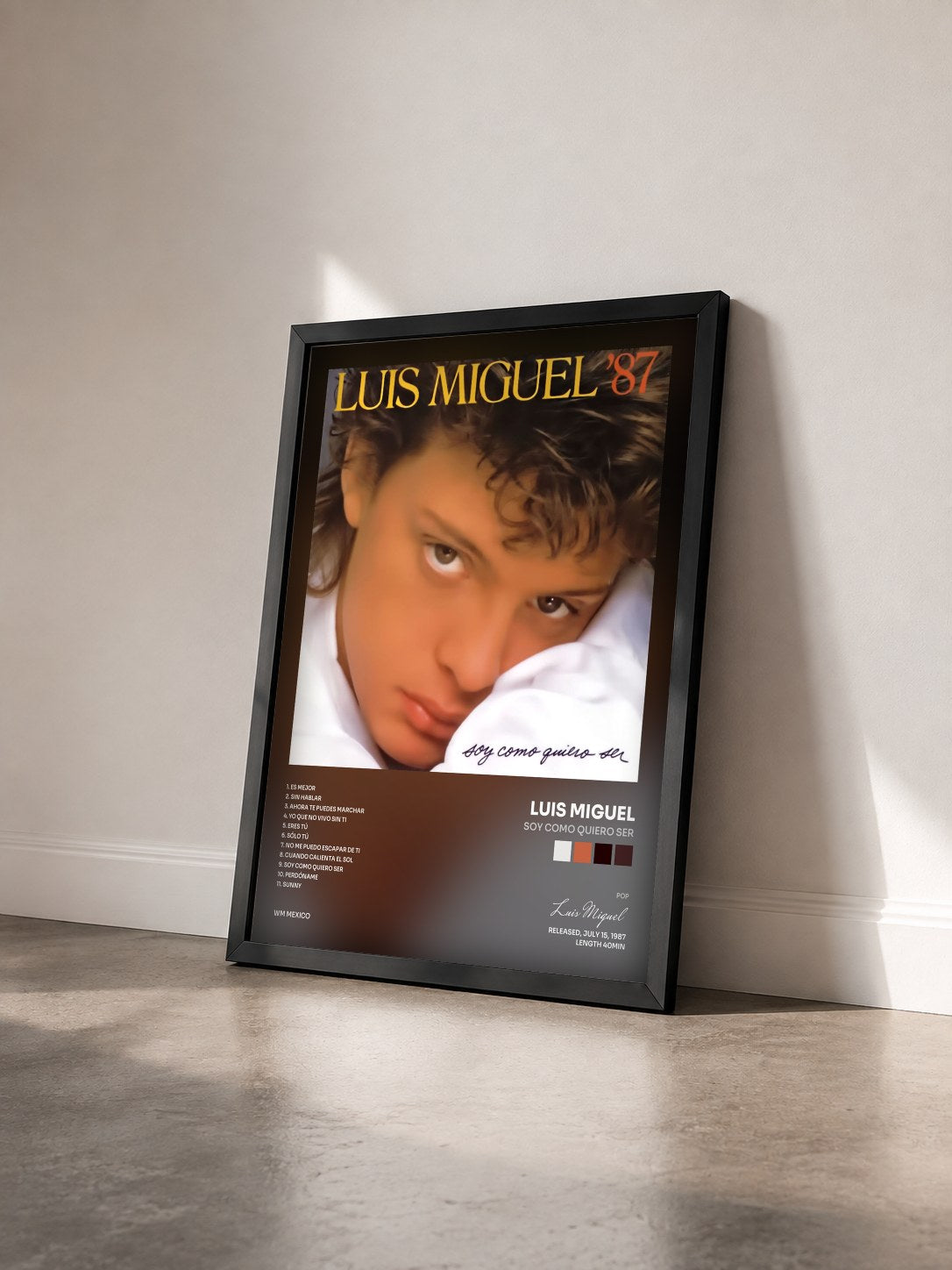#noir Tableau de l'album Soy Como Quiero Ser de Luis Miguel vu de trois quarts, cadre noir
