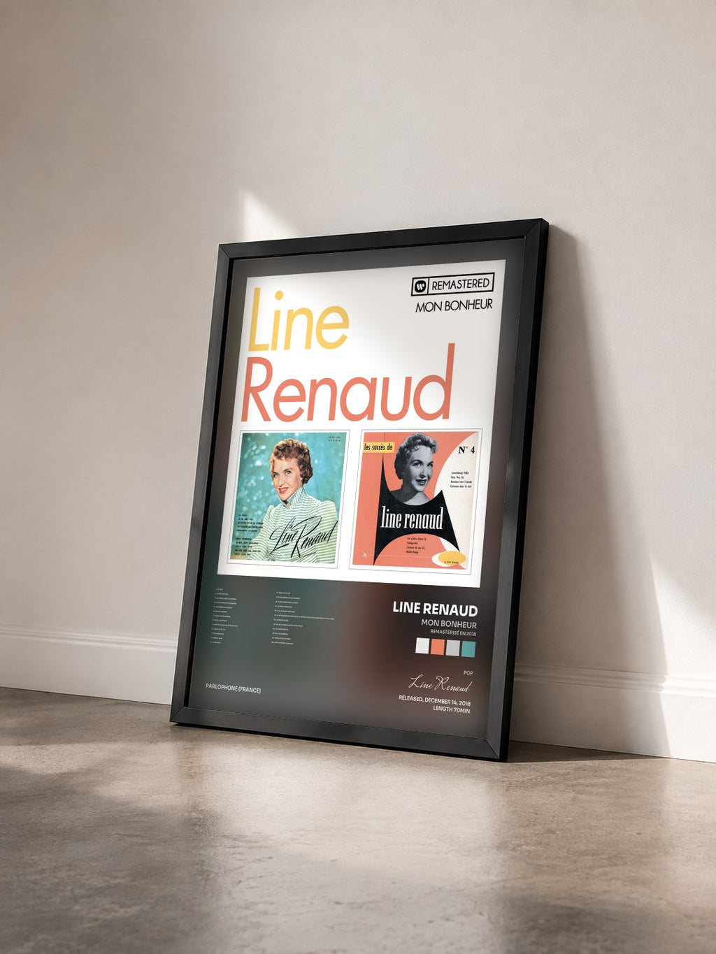 #noir Tableau de l'album Mon Bonheur (Remasterisé en 2018) de Line Renaud vu de trois quarts, cadre noir