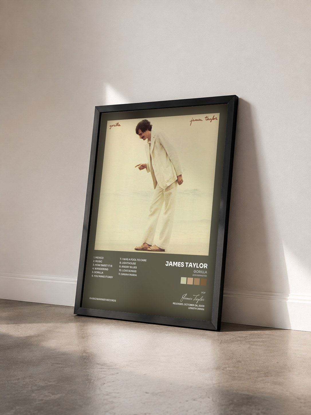 #noir Tableau de l'album Gorilla (2019 Remaster) de James Taylor vu de trois quarts, cadre noir