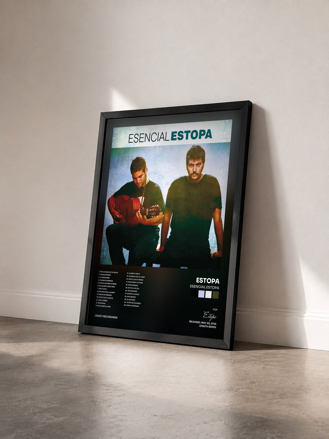 #noir Tableau de l'album Esencial Estopa de Estopa vu de trois quarts, cadre noir