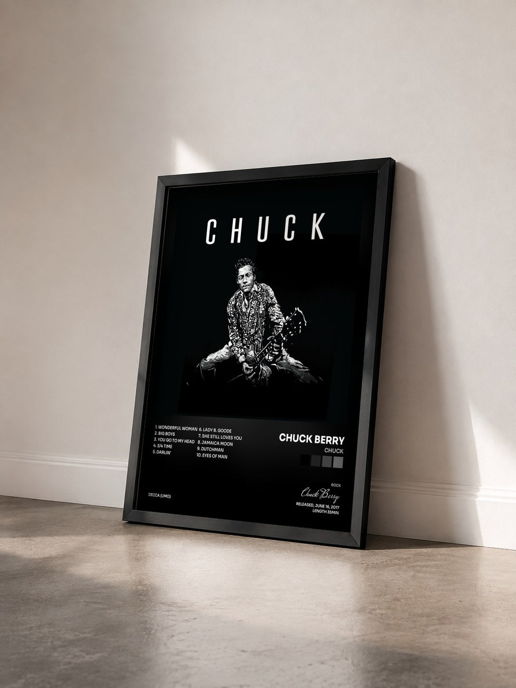 #noir Tableau de l'album Chuck de Chuck Berry vu de trois quarts, cadre noir