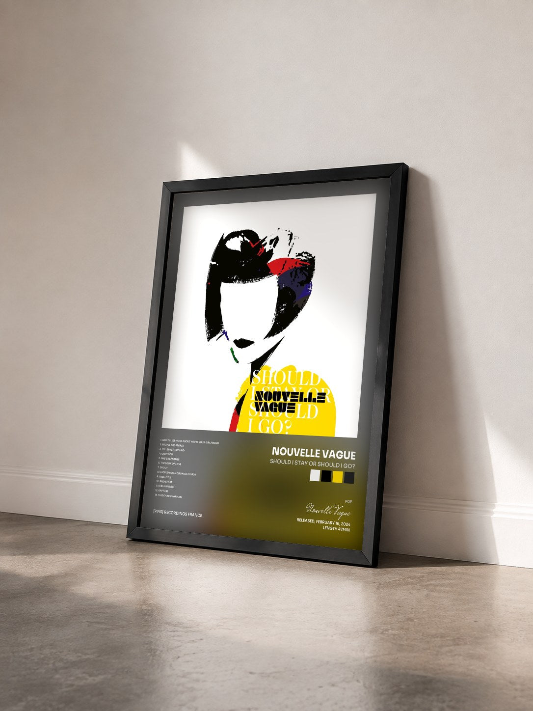#noir Tableau de l'album Should I Stay or Should I Go? de Nouvelle Vague vu de trois quarts, cadre noir