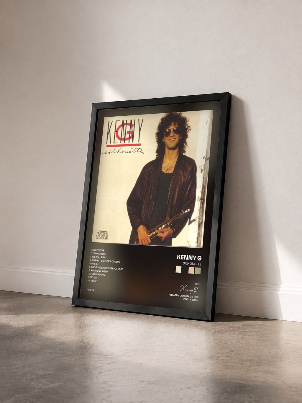 #noir Tableau de l'album Silhouette de Kenny G vu de trois quarts, cadre noir
