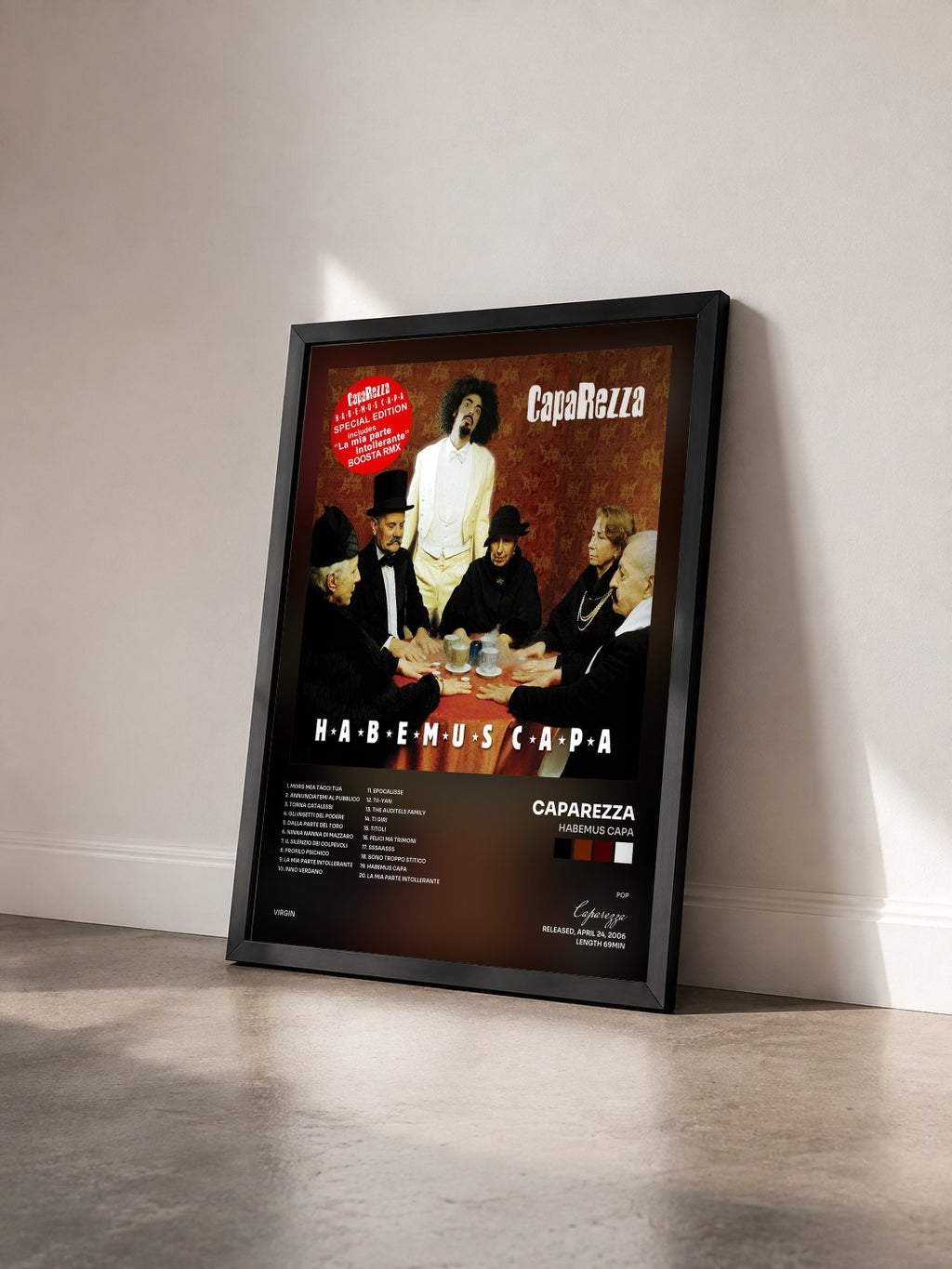 #noir Tableau de l'album Habemus Capa de Caparezza vu de trois quarts, cadre noir