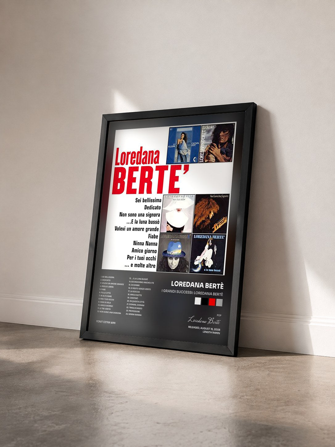 #noir Tableau de l'album I Grandi Successi: Loredana Bertè de Loredana Bertè vu de trois quarts, cadre noir