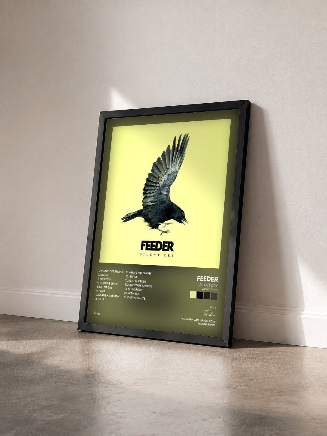 #noir Tableau de l'album Silent Cry (Deluxe Edition) de Feeder vu de trois quarts, cadre noir