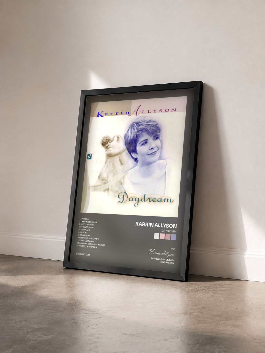 #noir Tableau de l'album Daydream de Karrin Allyson vu de trois quarts, cadre noir