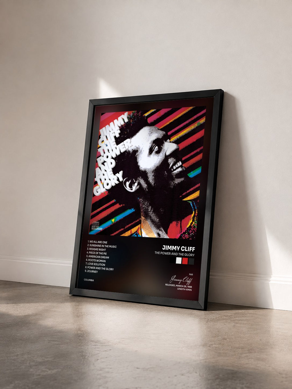 #noir Tableau de l'album The Power And The Glory de Jimmy Cliff vu de trois quarts, cadre noir