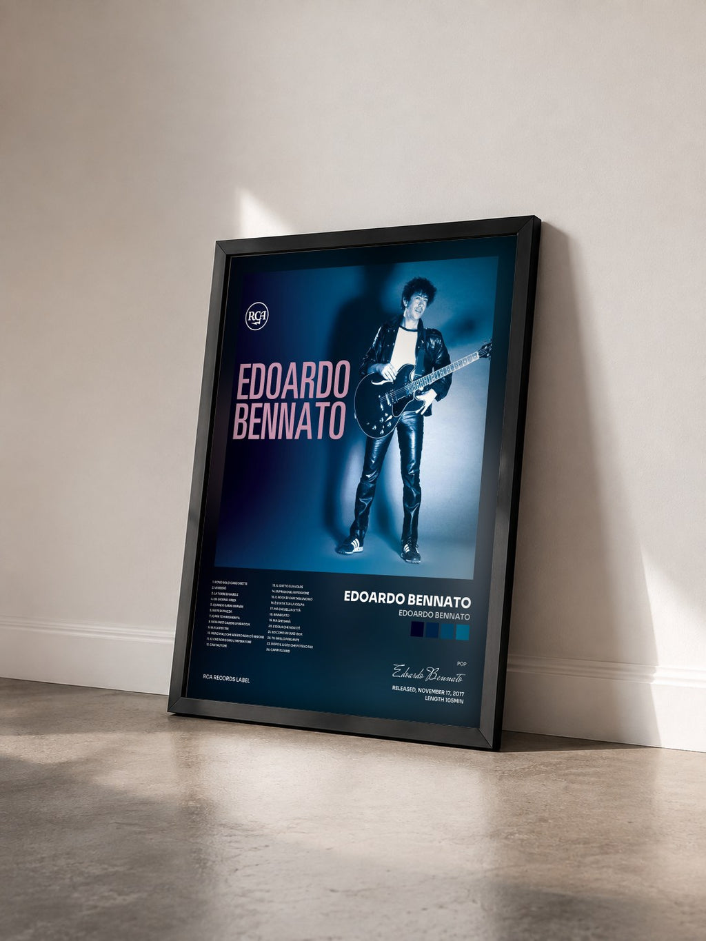 #noir Tableau de l'album Edoardo Bennato de Edoardo Bennato vu de trois quarts, cadre noir