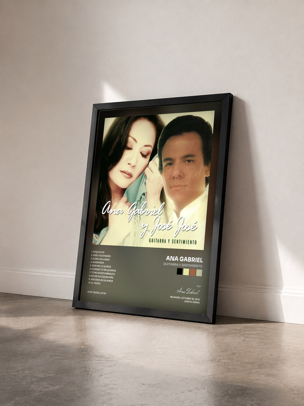 #noir Tableau de l'album Guitarra y Sentimiento de Ana Gabriel vu de trois quarts, cadre noir