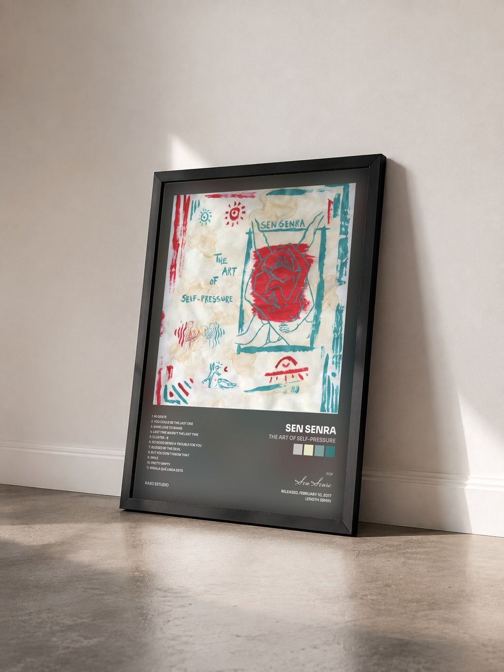 #noir Tableau de l'album The Art of Self-Pressure de Sen Senra vu de trois quarts, cadre noir