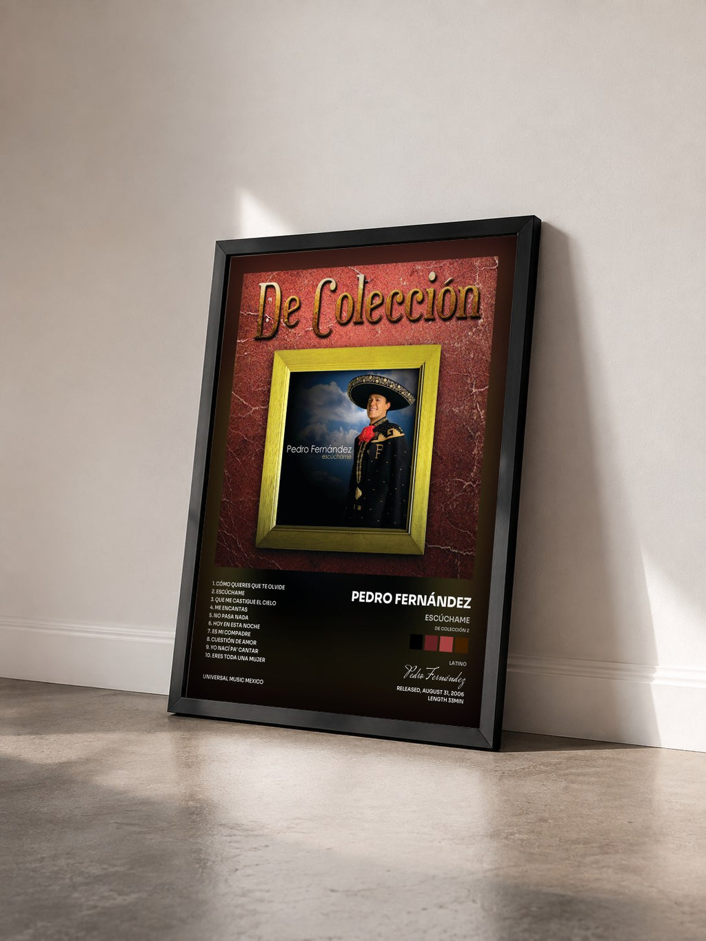 #noir Tableau de l'album Escúchame (De Colección 2) de Pedro Fernández vu de trois quarts, cadre noir