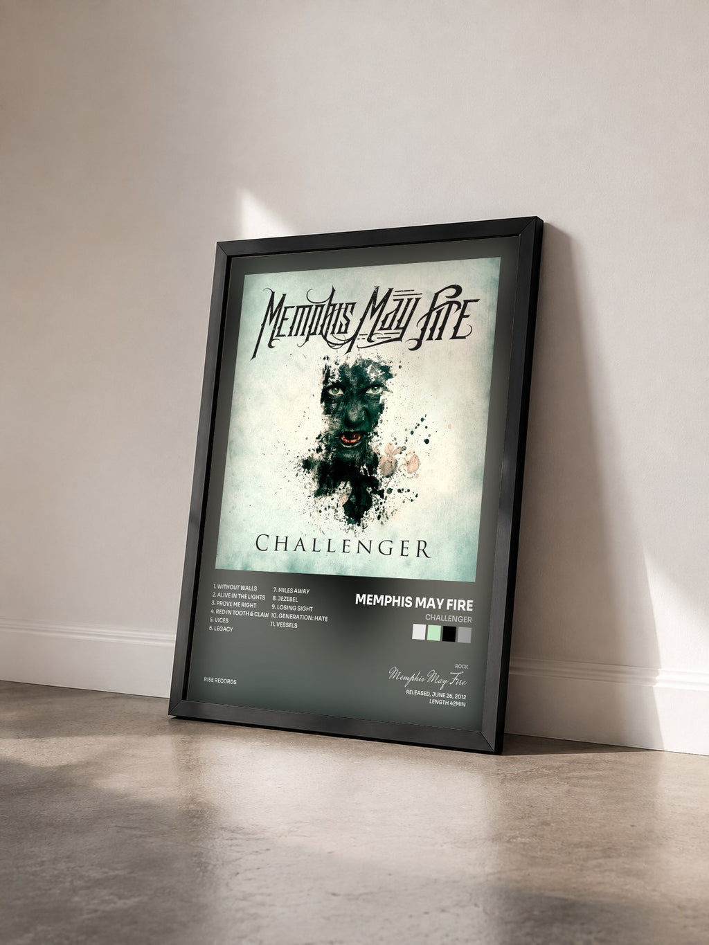 #noir Tableau de l'album Challenger de Memphis May Fire vu de trois quarts, cadre noir