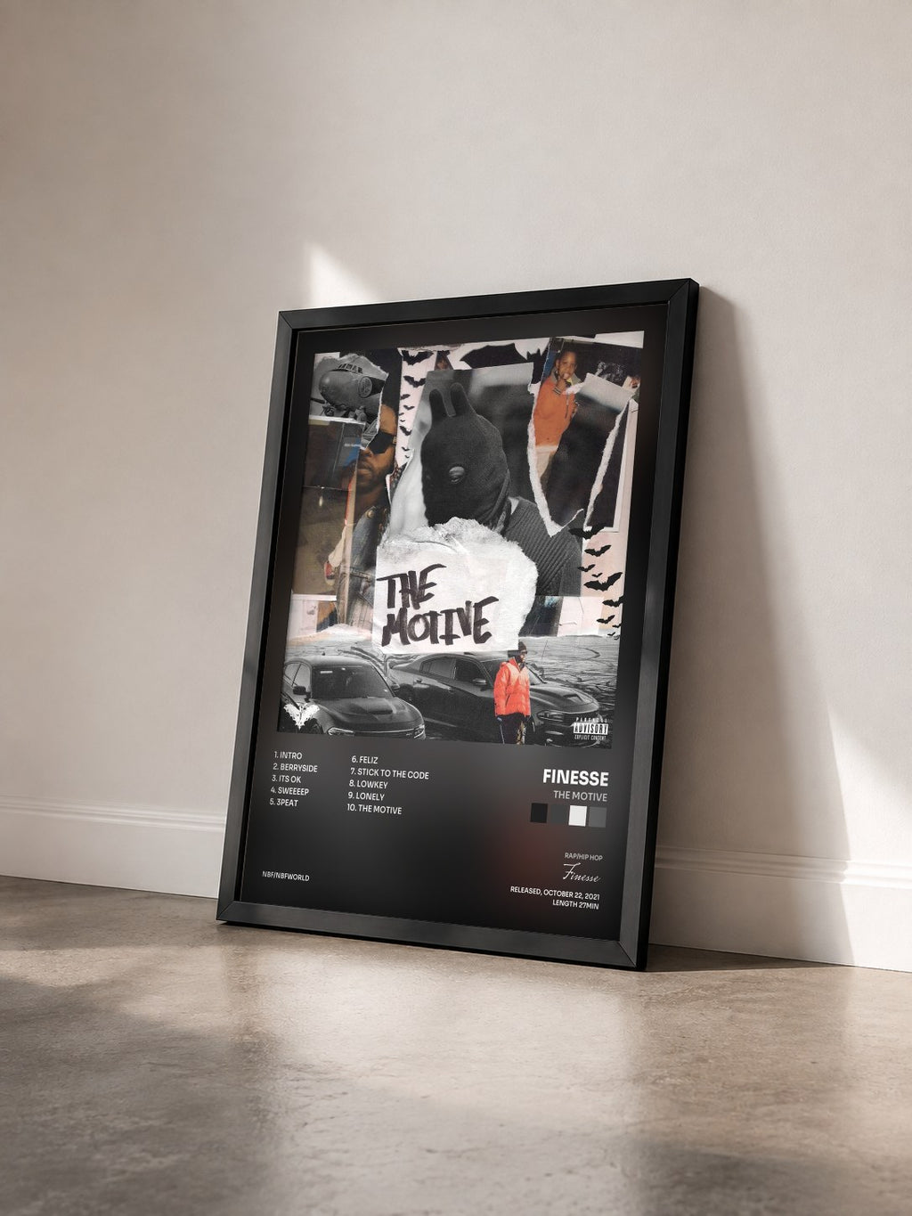 #noir Tableau de l'album The Motive de Finesse vu de trois quarts, cadre noir