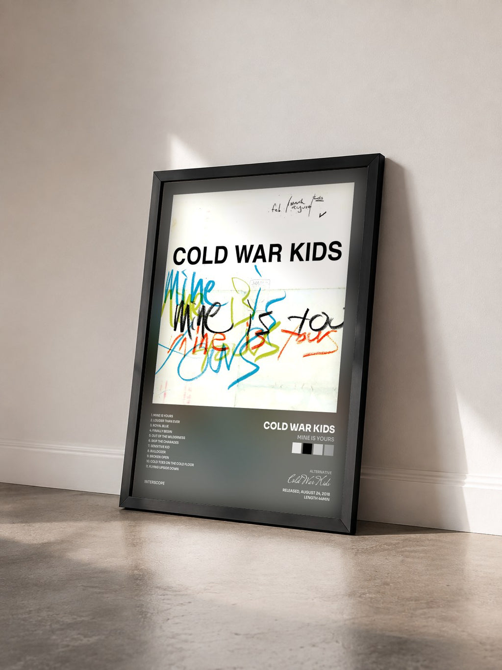 #noir Tableau de l'album Mine Is Yours de Cold War Kids vu de trois quarts, cadre noir