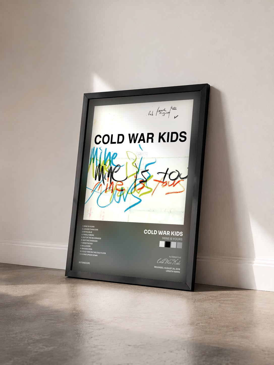 #noir Tableau de l'album Mine Is Yours de Cold War Kids vu de trois quarts, cadre noir