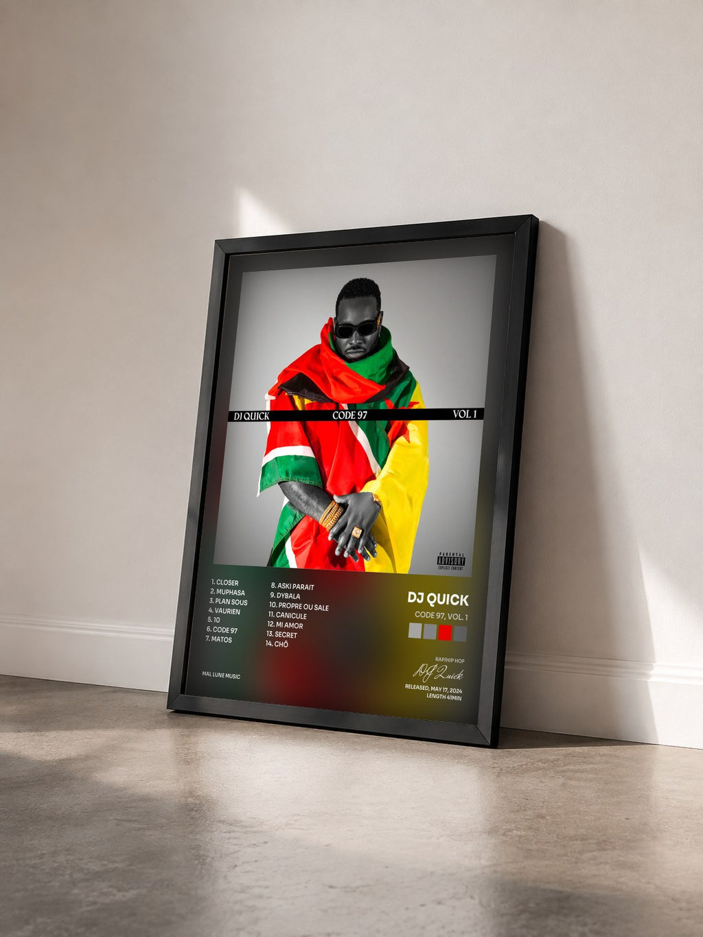 #noir Tableau de l'album CODE 97, Vol. 1 de DJ Quick vu de trois quarts, cadre noir