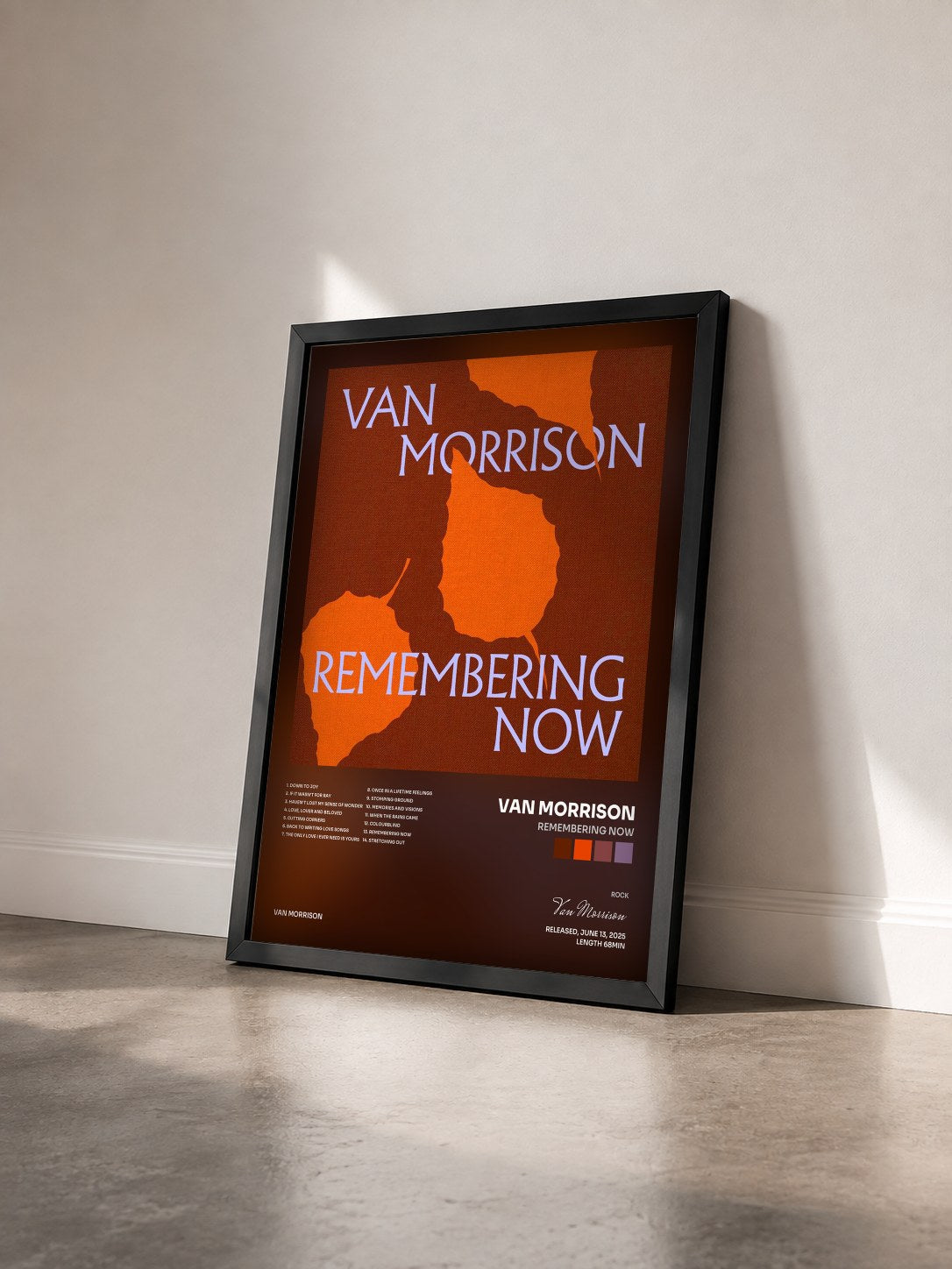 #noir Tableau de l'album Remembering Now de Van Morrison vu de trois quarts, cadre noir