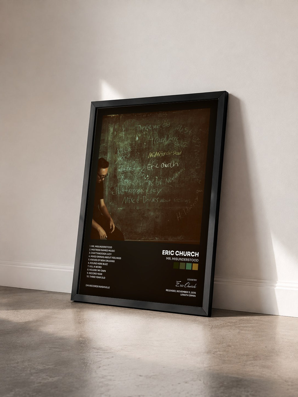 #noir Tableau de l'album Mr. Misunderstood de Eric Church vu de trois quarts, cadre noir