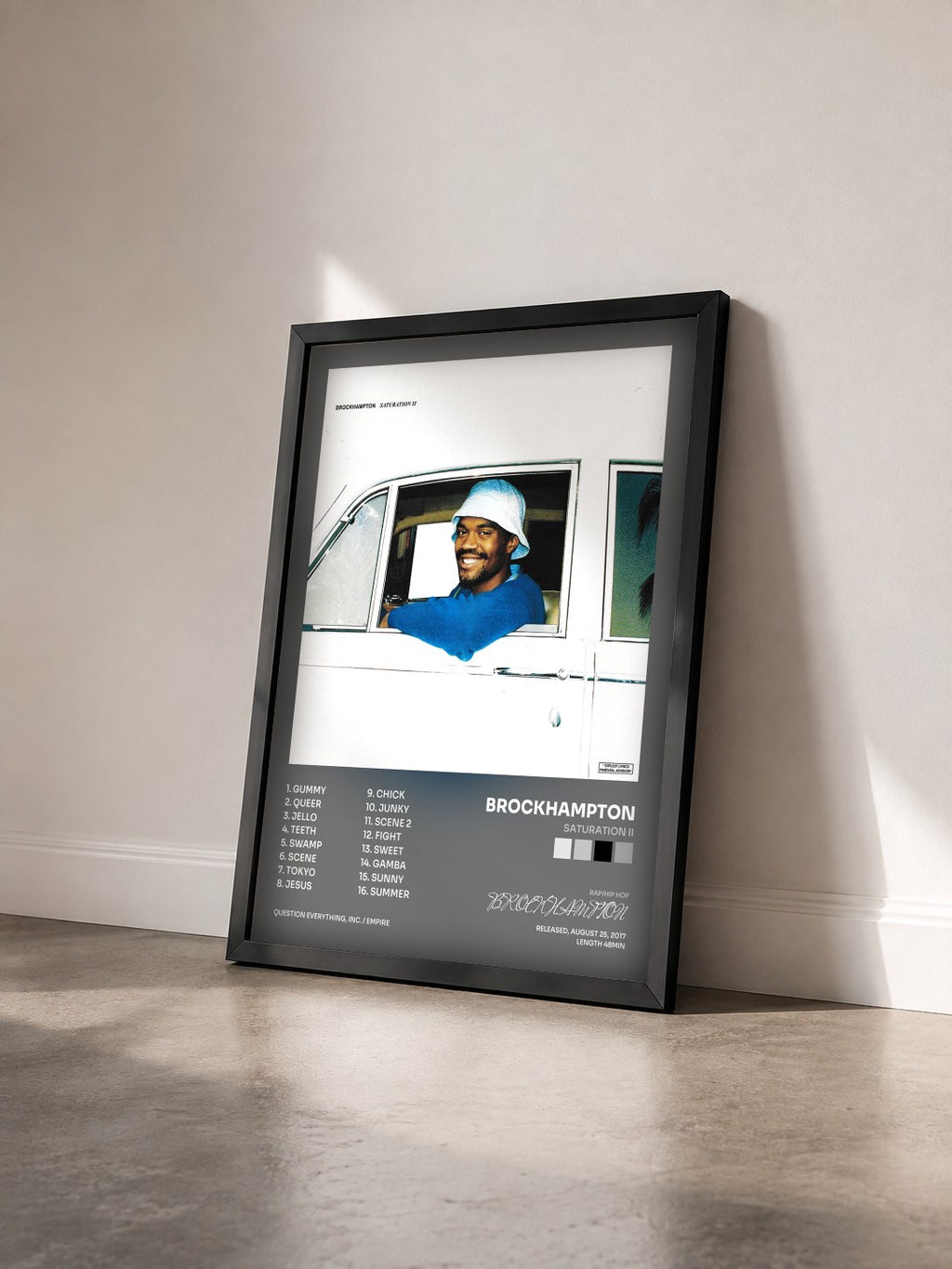 #noir Tableau de l'album SATURATION II de BROCKHAMPTON vu de trois quarts, cadre noir