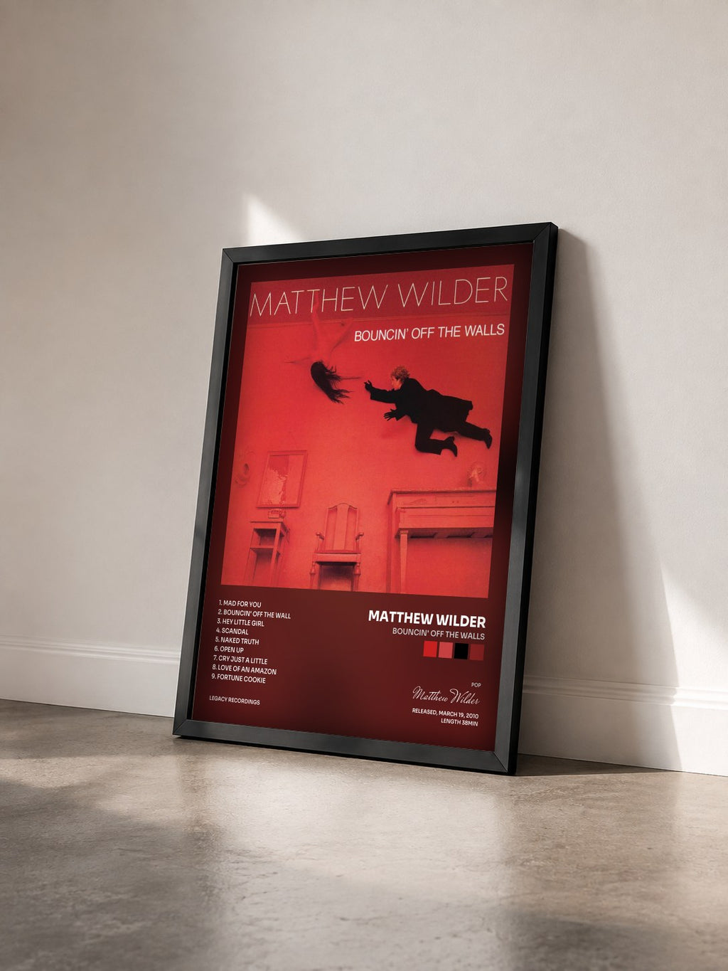 #noir Tableau de l'album Bouncin' Off The Walls de Matthew Wilder vu de trois quarts, cadre noir