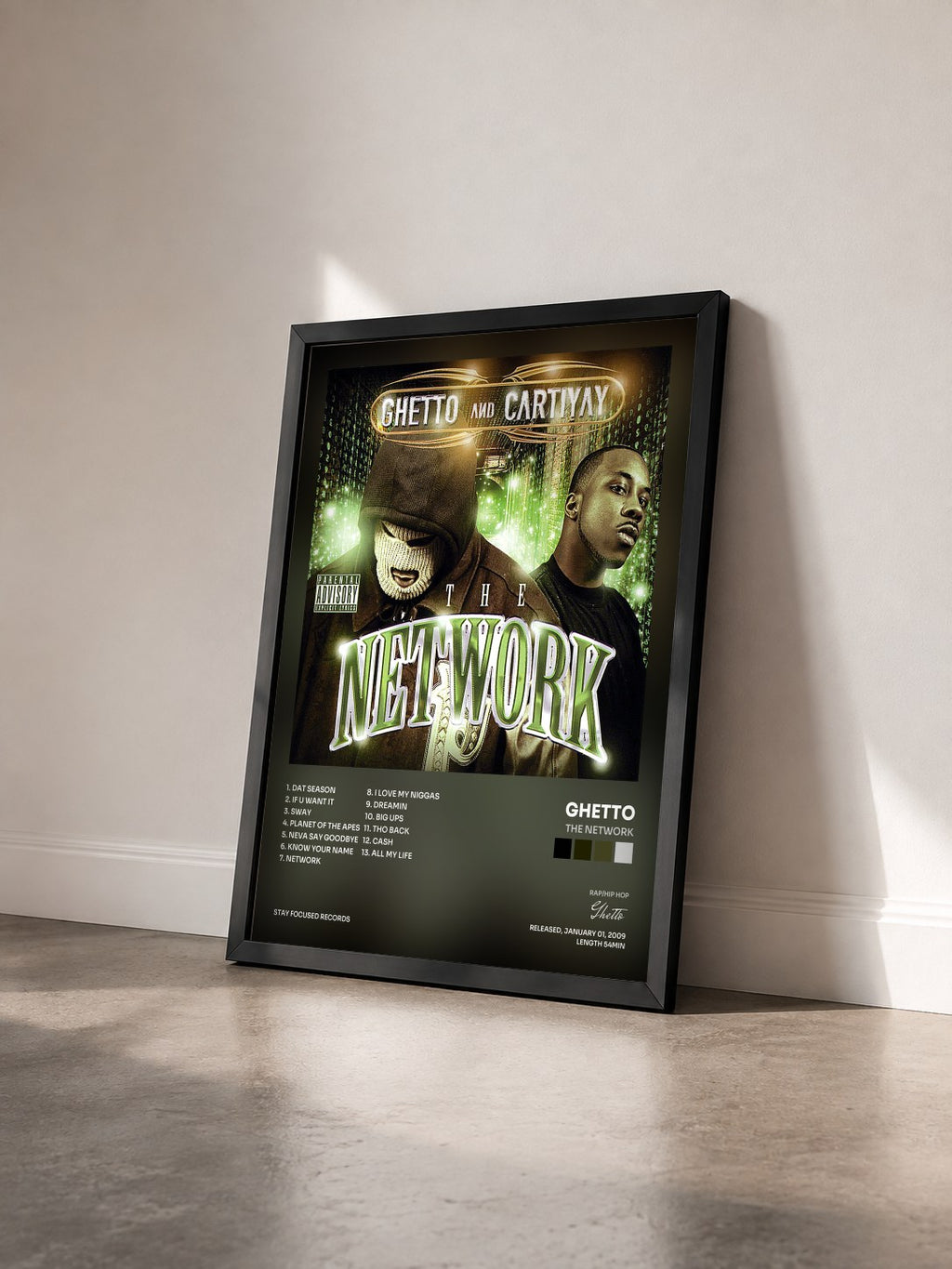 #noir Tableau de l'album The Network de Ghetto vu de trois quarts, cadre noir
