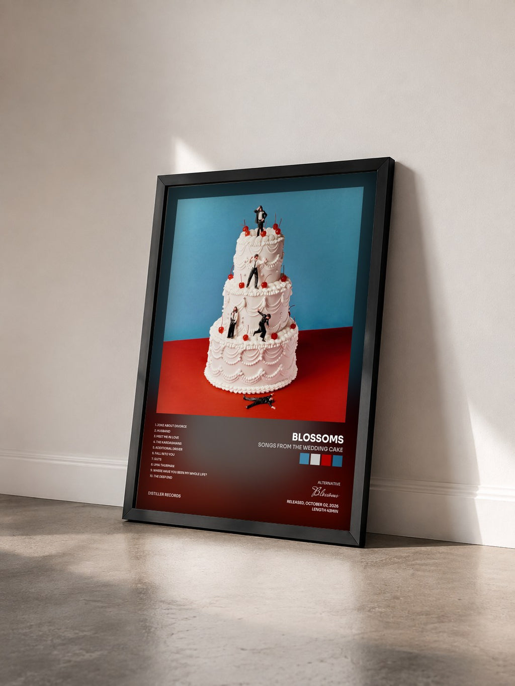 #noir Tableau de l'album Songs From The Wedding Cake de Blossoms vu de trois quarts, cadre noir