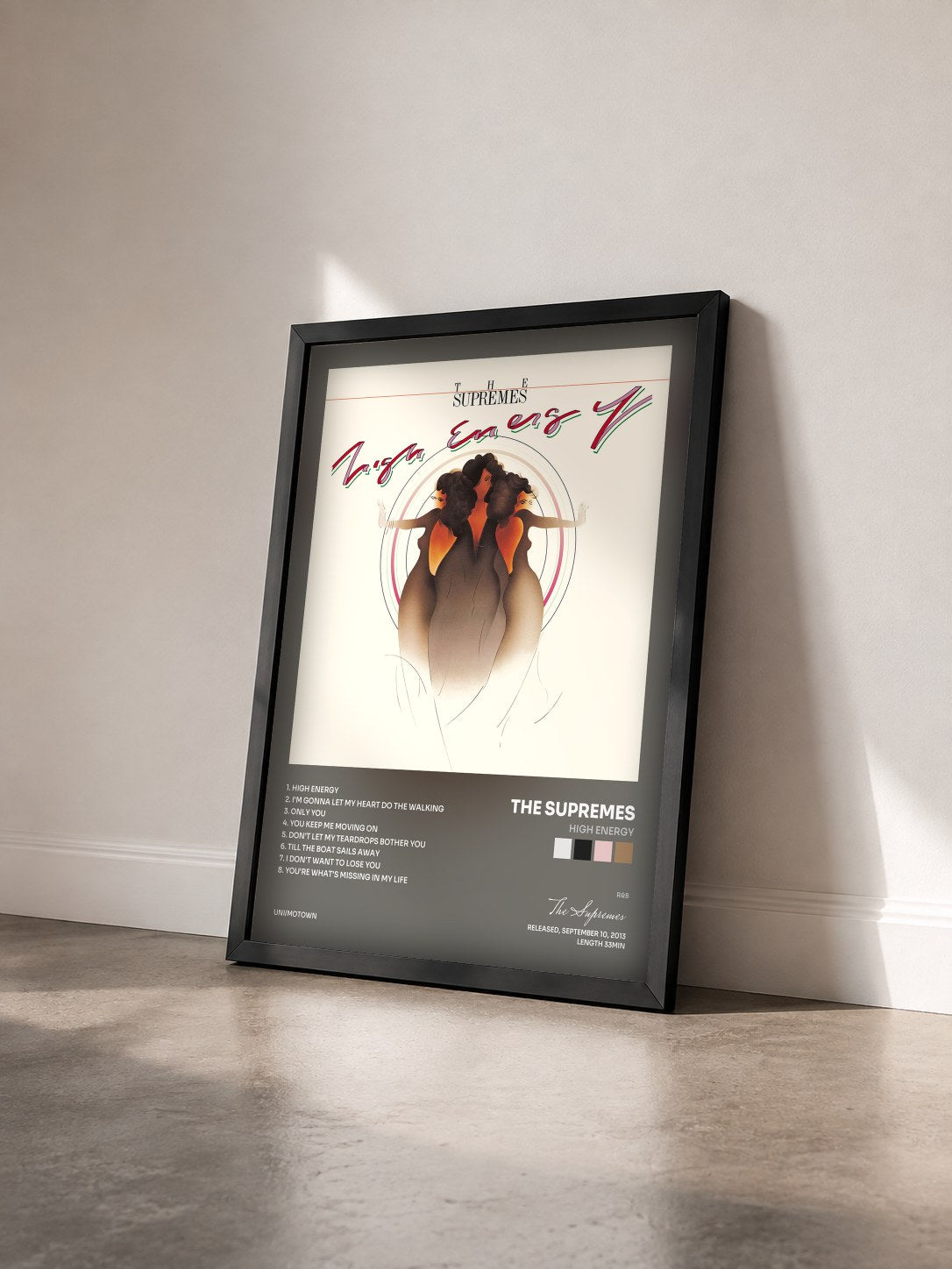 #noir Tableau de l'album High Energy de The Supremes vu de trois quarts, cadre noir