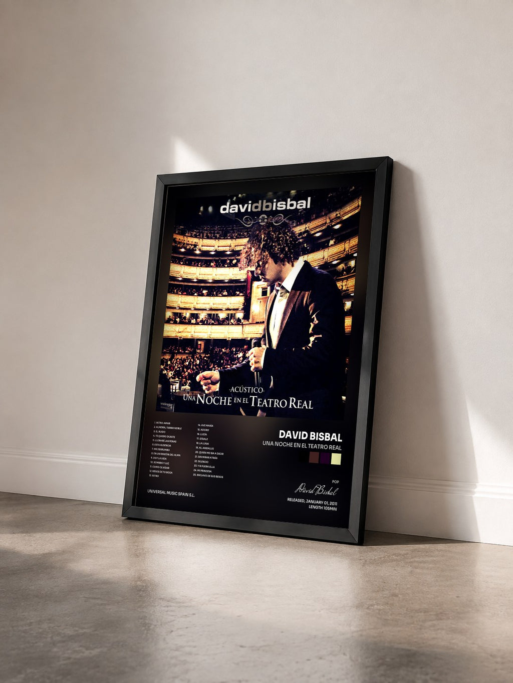 #noir Tableau de l'album Una Noche En El Teatro Real de David Bisbal vu de trois quarts, cadre noir