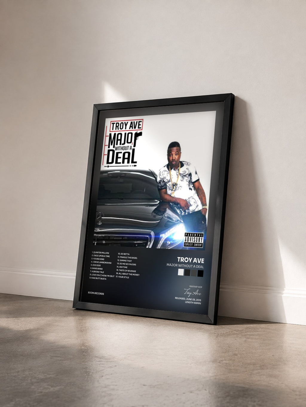 #noir Tableau de l'album Major Without a Deal de Troy Ave vu de trois quarts, cadre noir